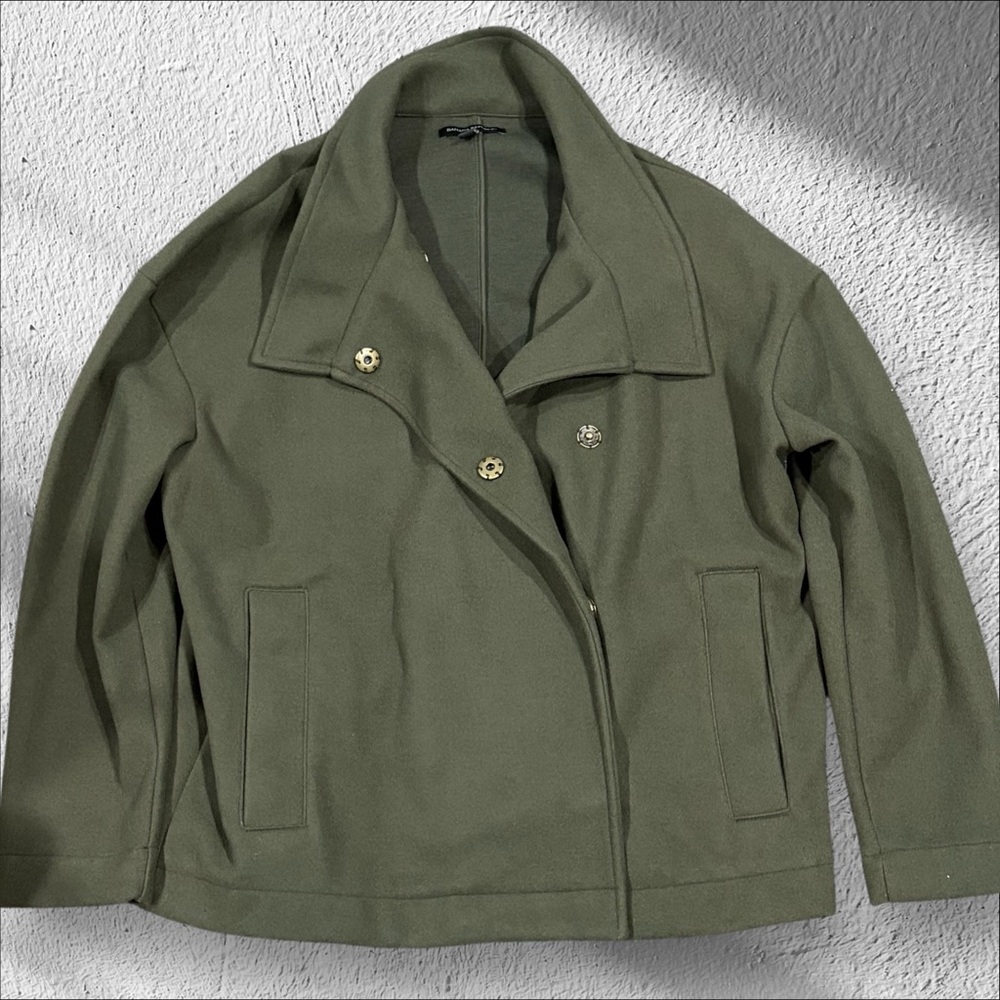 Banana Republic Melton Moto Jacket Camo‎ Green Women’s M Oversized Funnel Neck - Picture 6 of 11